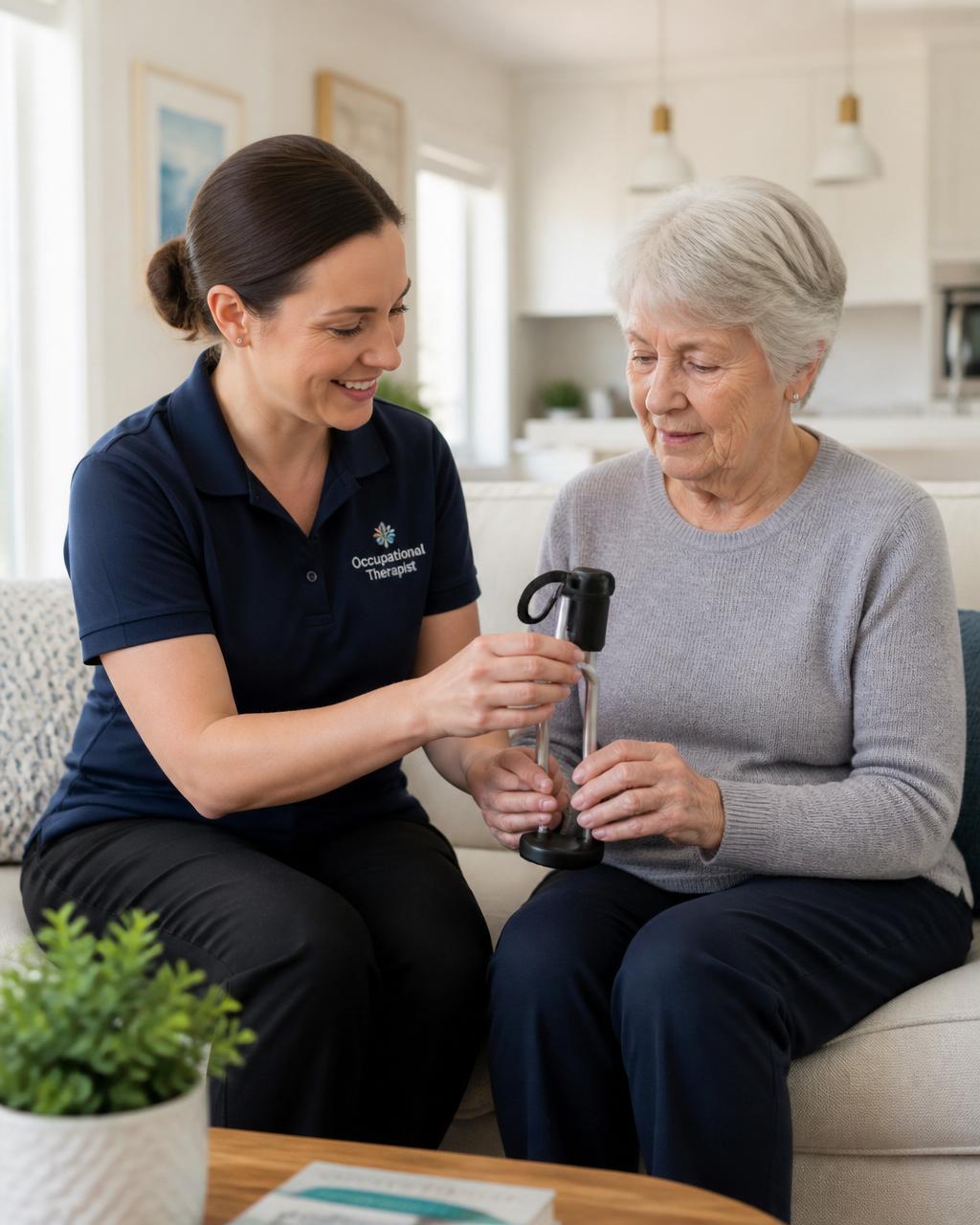 Clinician supporting an older patient at home